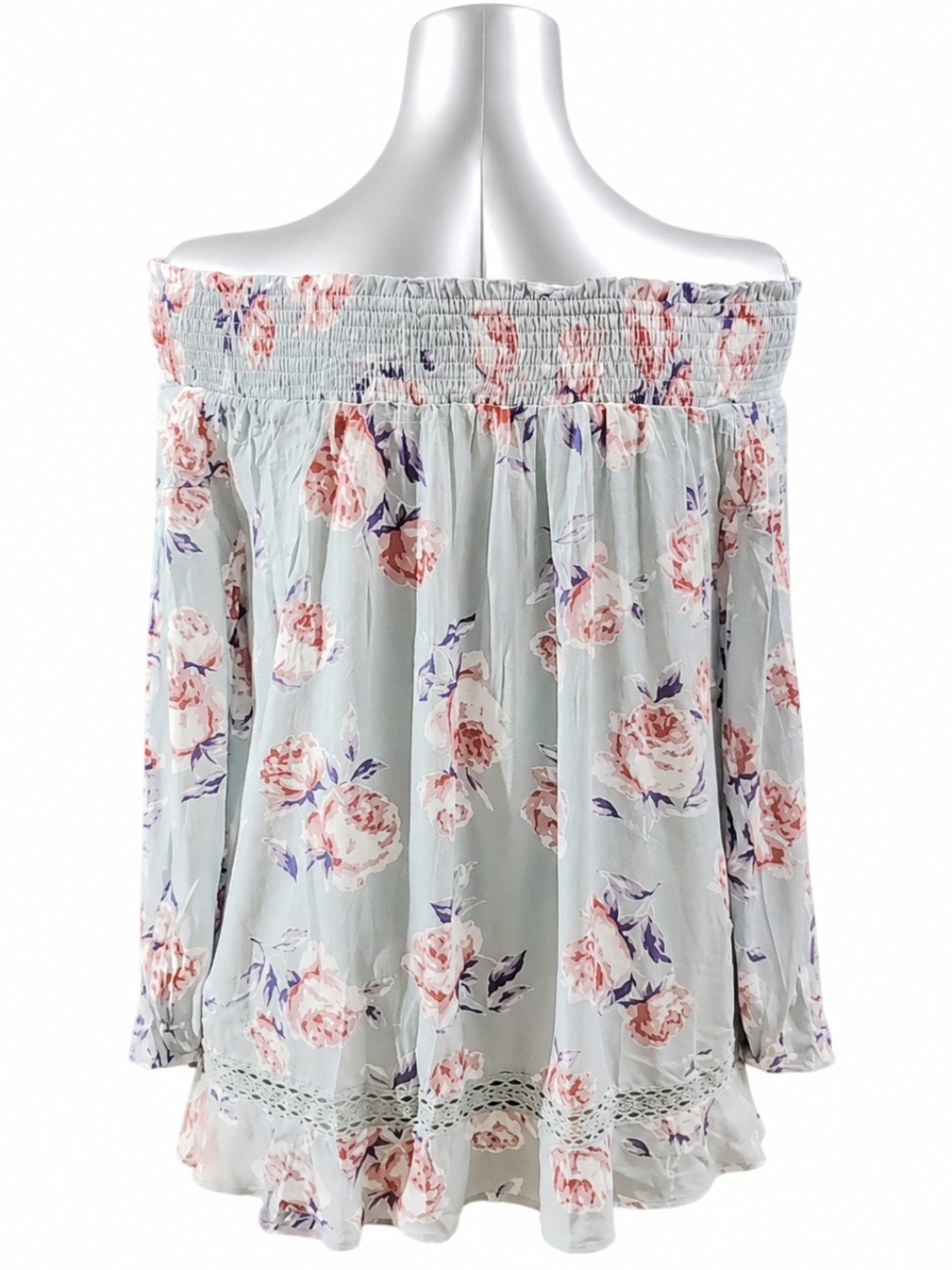 Doe & Rae Floral Sage Green Off Shoulder Boho Blouse Large NWT - Picture 4 of 7